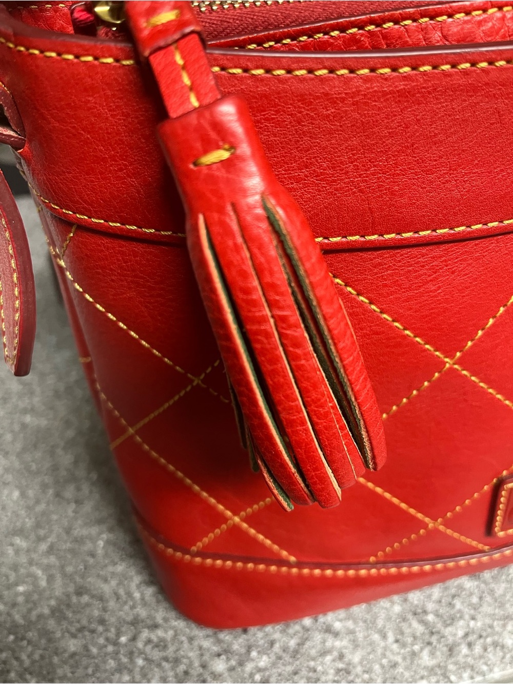Dooney & Bourke Red Quilted Leather Shoulder Bag with Tassel - Picture 12 of 12
